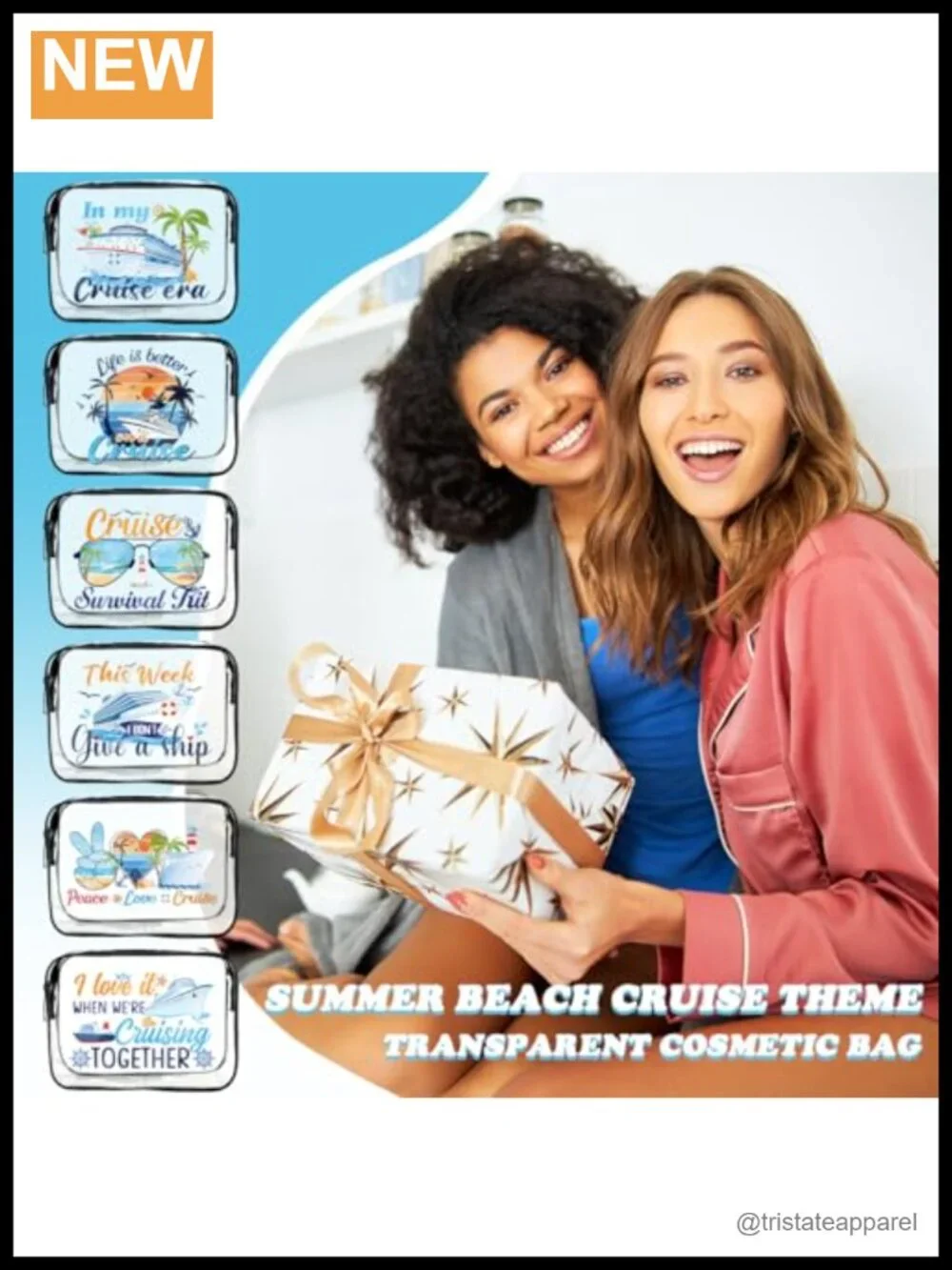 6 Clear Cruise Themed Waterproof Cosmetic Bags Set for Travel